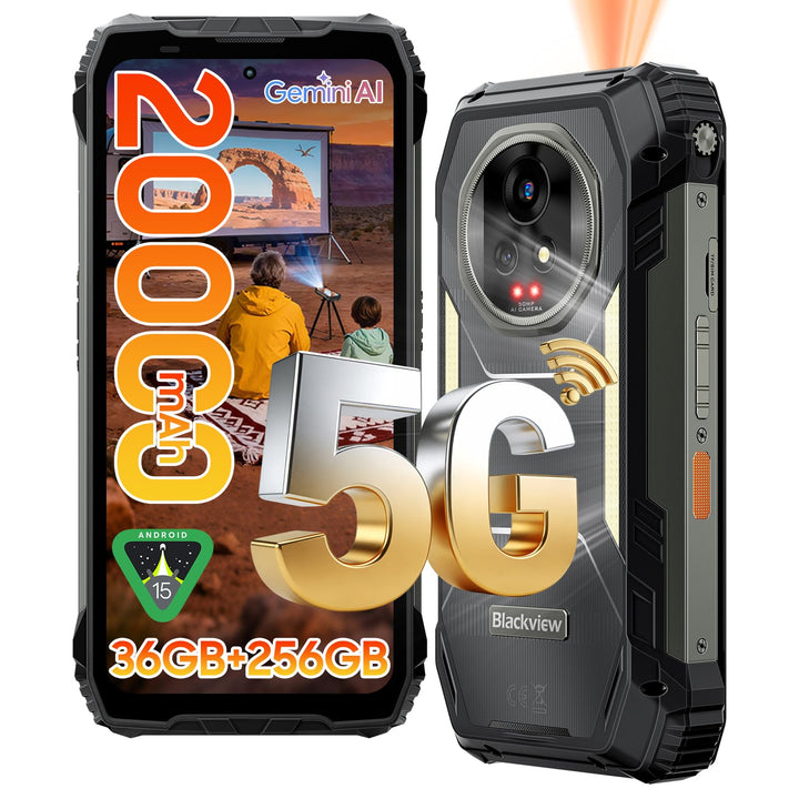 Blackview XPLORE 2 Projector Outdoor Handy Ohne Vertrag 5G, 20000mAh-Android 15 Outdoor Smartphone,