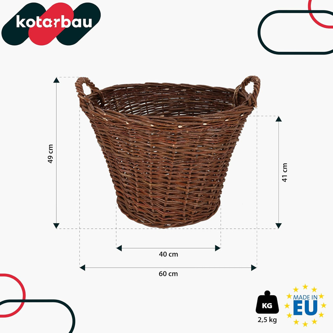 KOTARBAU® Weidenkorb mit Griffen - ø 60 cm - Blumen Korb - Aufbewahrung von Spielzeug - Holzkorb für
