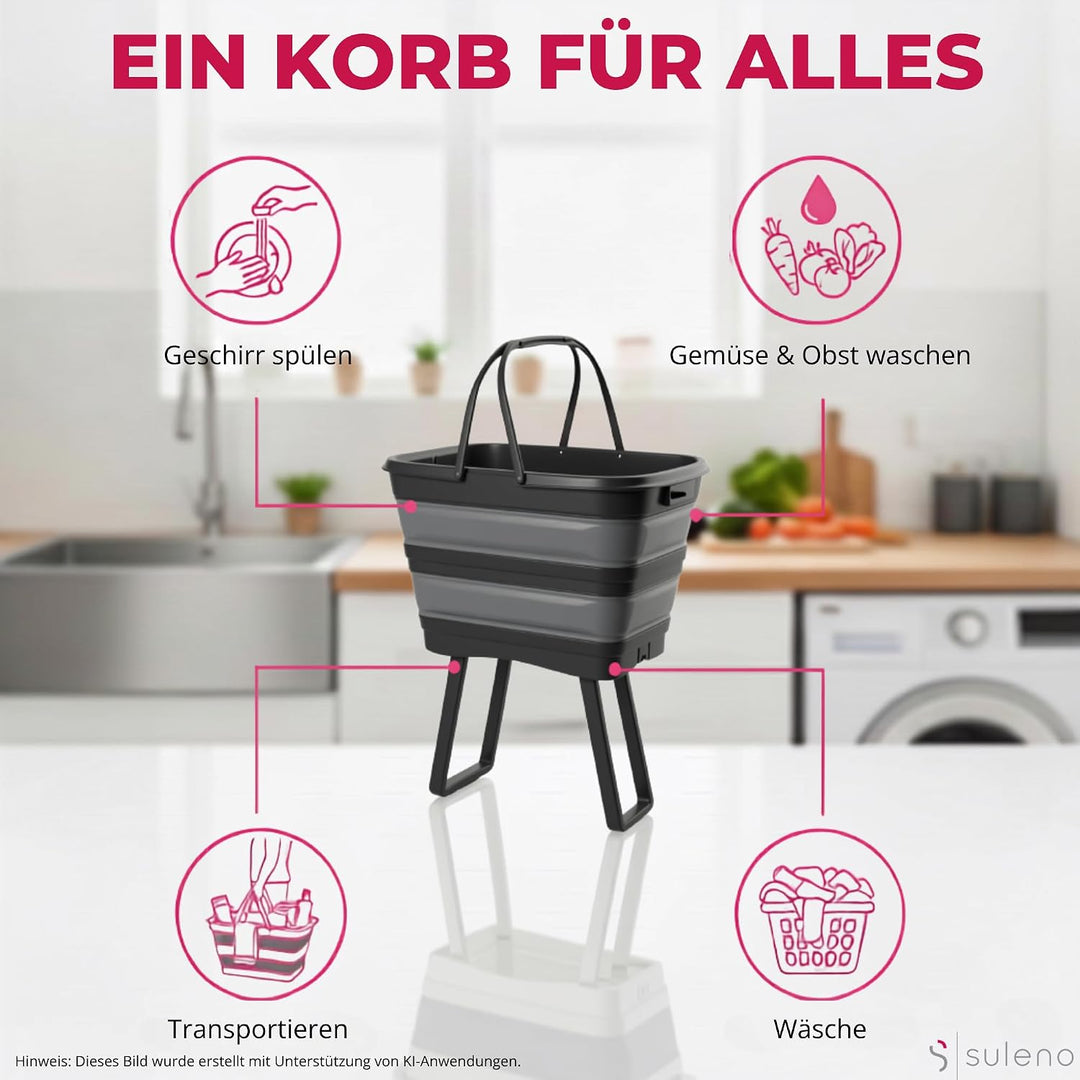 Faltbare Multifunktions-Waschwanne mit Ablauf - 26 L (Anthrazit), Anthrazit