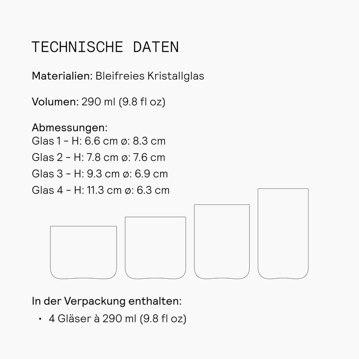 AARKE Nesting Glasses, Kristallglas 4 x 290 ml, Spülmaschinenfest Stapelbare Gläser, Stapelbare Gläs