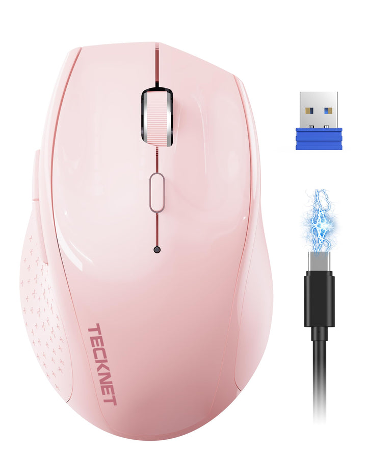 TECKNET PRO Kabellose Maus Wiederaufladbar, Silent Funkmaus 6400 DPI, 2,4 GHz Computermaus, Ergonomi
