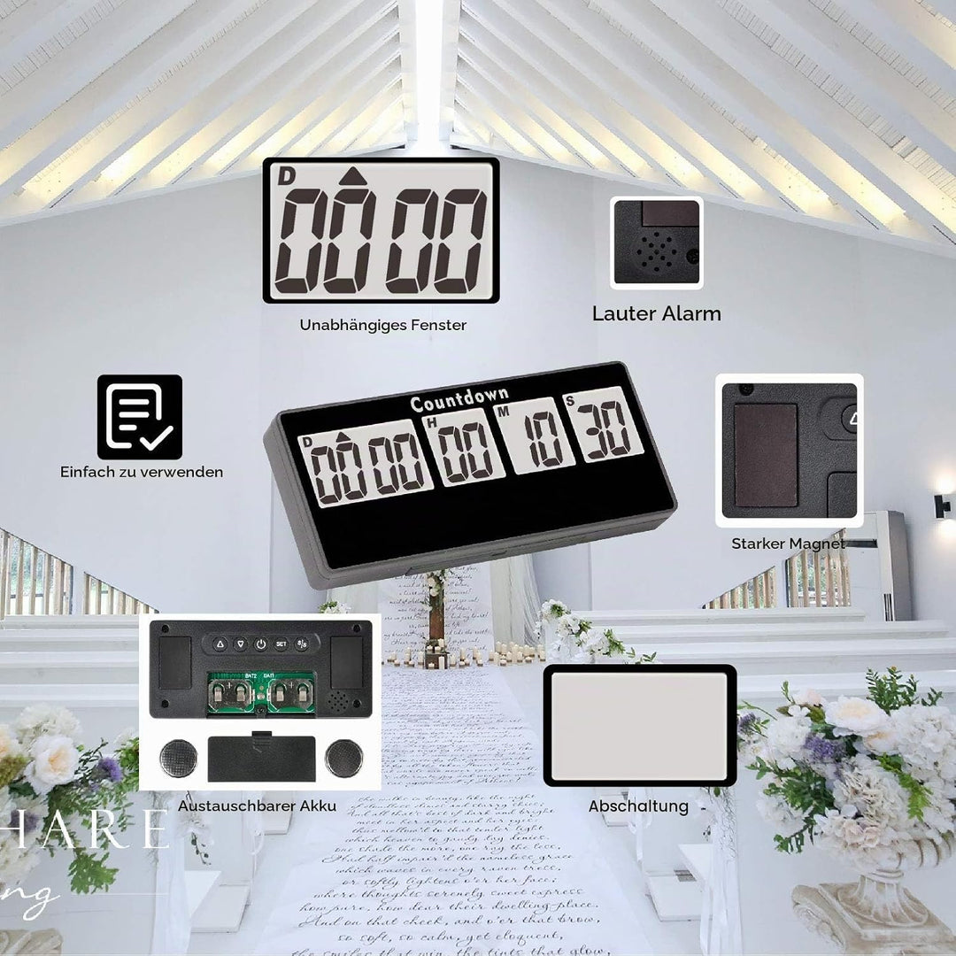 Jayron Retirement Timer 9.999 Tage Digitale Countdown Uhr Laute Alarme,Magnet Adsorption Stoppuhr Ti
