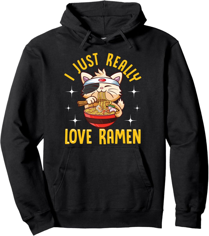 Cute I Just Really Love Ramen Kawaii Anime Cat Pullover Hoodie