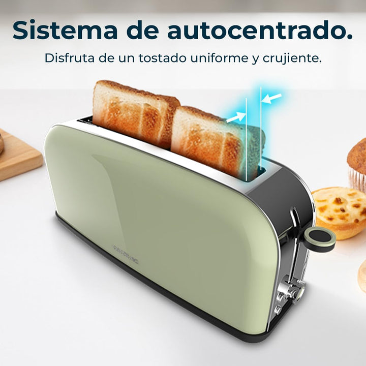 Cecotec Vertikaler Toaster Toastin' time 850 Green Long, 850W, Doppelter langer und breiter Schlitz