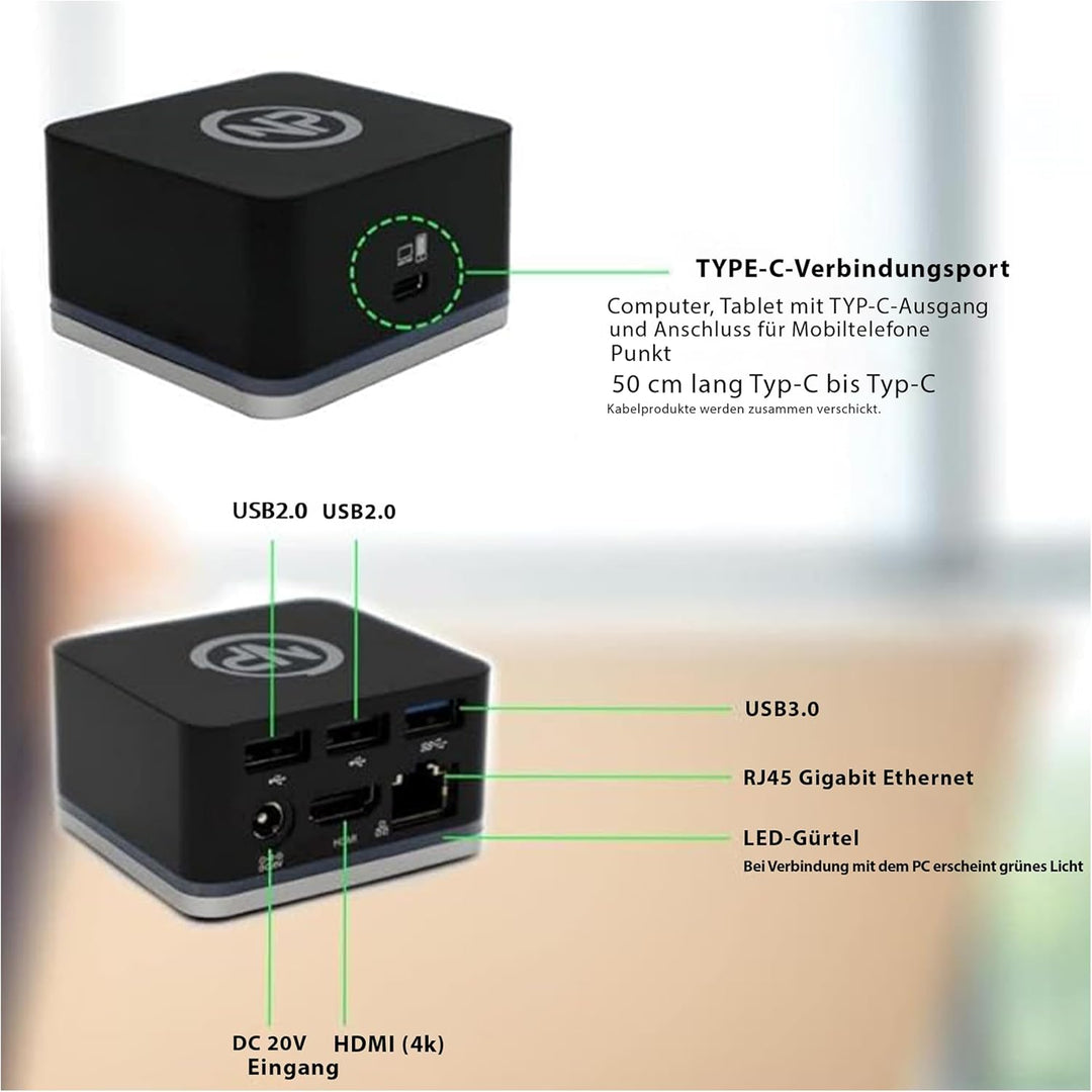 NPO USB C Cube - Mini Docking Station, Compatible with Thunderbolt 3 Ports and Specific USB-C System