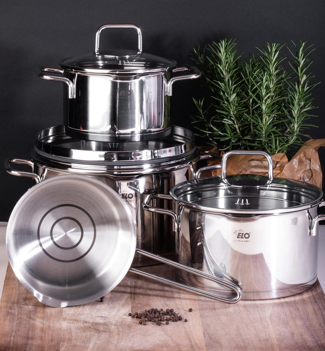 ELO Topfset 4-teilig Smart Steam, Edelstahl 18/10, integriertes Öl-Dosiersystem (Oil Optimizer), Vol