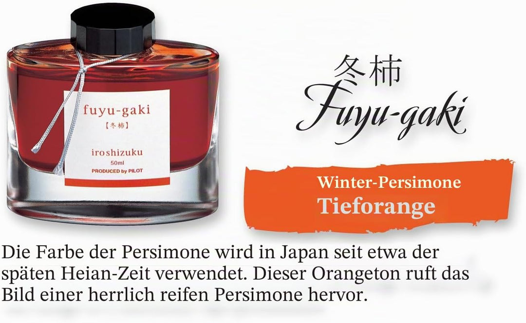PILOT Iroshizuku 69209 Füllfederhalter-Tinte, Fuyu-Gaki, Winterpersimmon (orange-rot), 50 ml Flasche