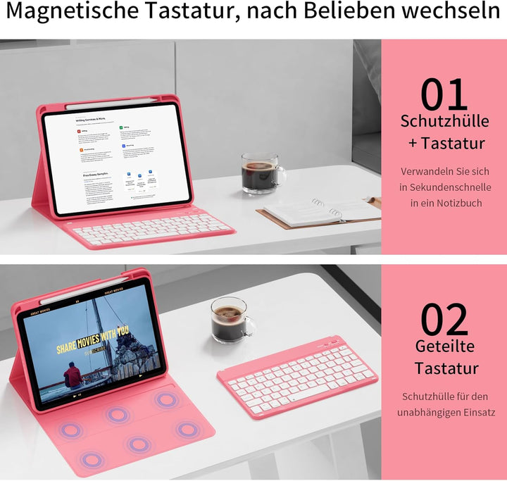Tastatur Hülle für iPad Air 11 Zoll 2026/2025/2024, iPad Air 10.9 Zoll 2022/2020 5./4. Gen, Magnetis