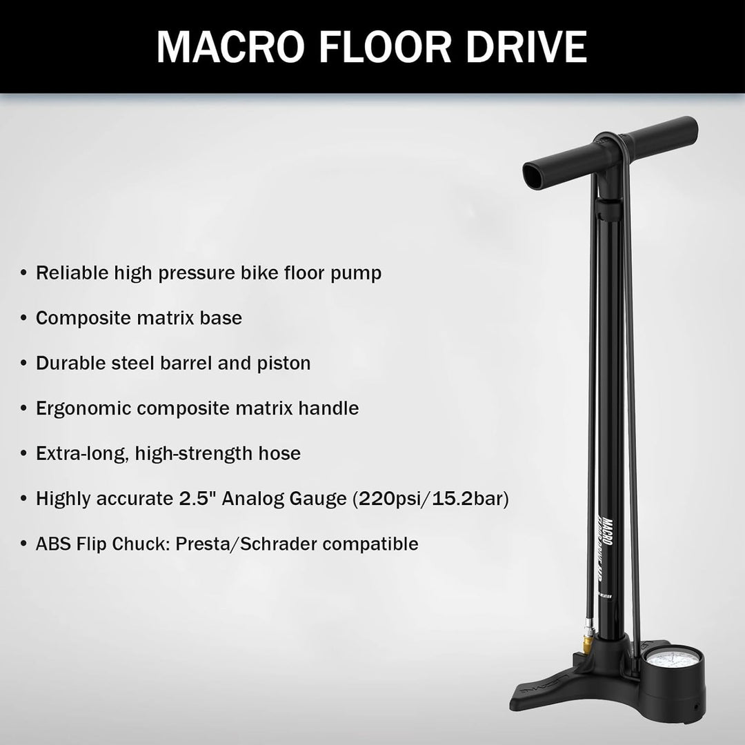 Lezyne 4712805989VAR2 - Pumpe Aluminium inflator stehend Macro Floor Drive 220PSI ABS-1 Chuck Flach,
