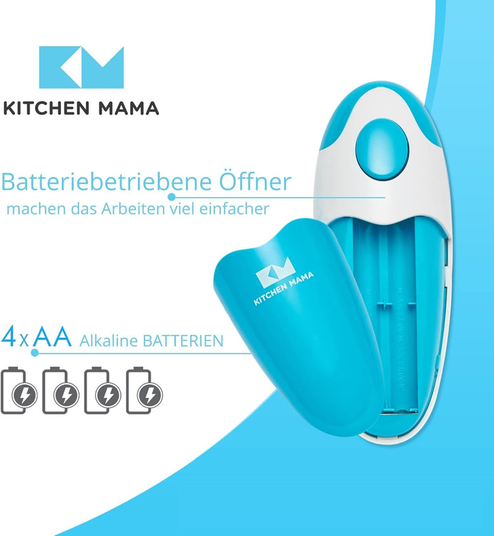 Kitchen Mama Elektrischer Dosenöffner - Konservenöffner mit Start & Stopp Funktion, glatte Kanten, e
