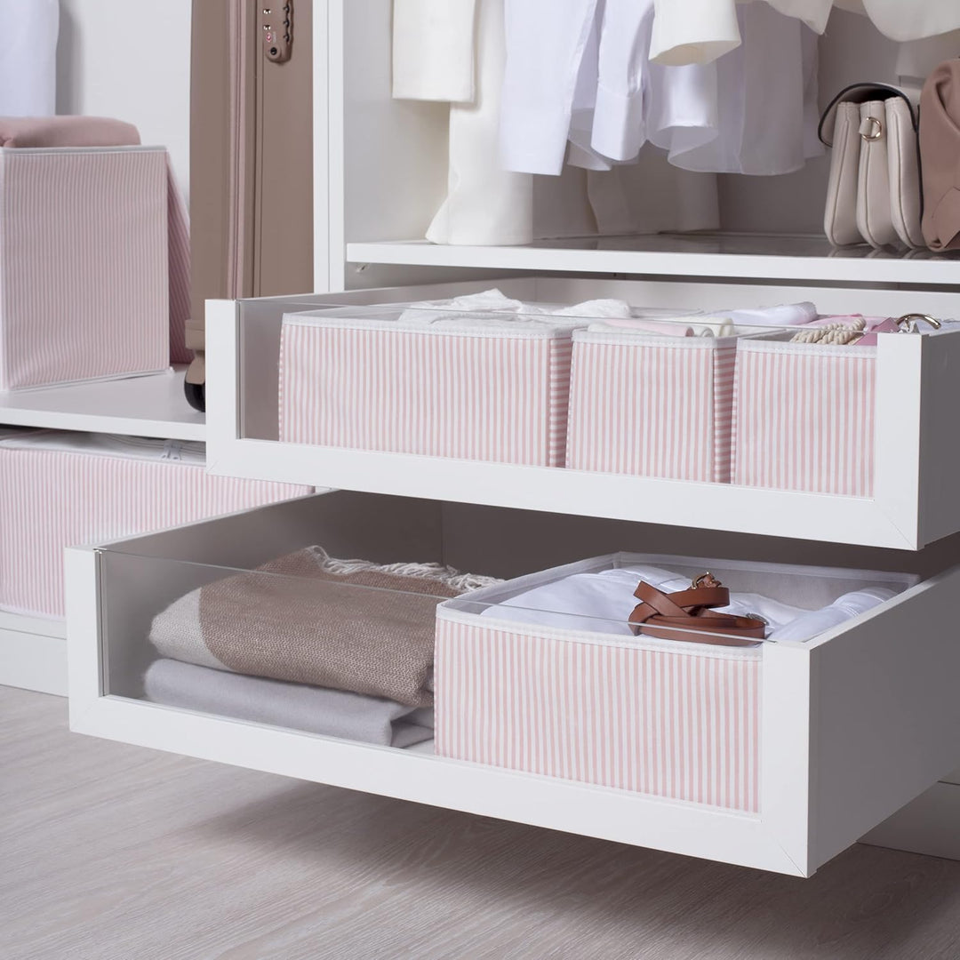 Ocean Home Textile 4er Set Rosa Gestreift Aufbewahrungsbox für Schublade, Faltbare Schubladen Ordnun