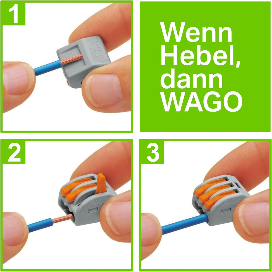 WAGO CLASSIC-Verbindungsklemmen 222-413 | 3 Leiter, bis 4 mm², 50 Stück, CLASSIC Kabelverbinder mit