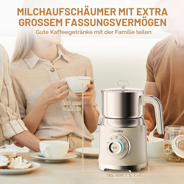 Biolomix Milchaufschäumer 7 in 1 Elektrischer Milchaufschäumer 600 W leistungsstarker Motor, 800 ml