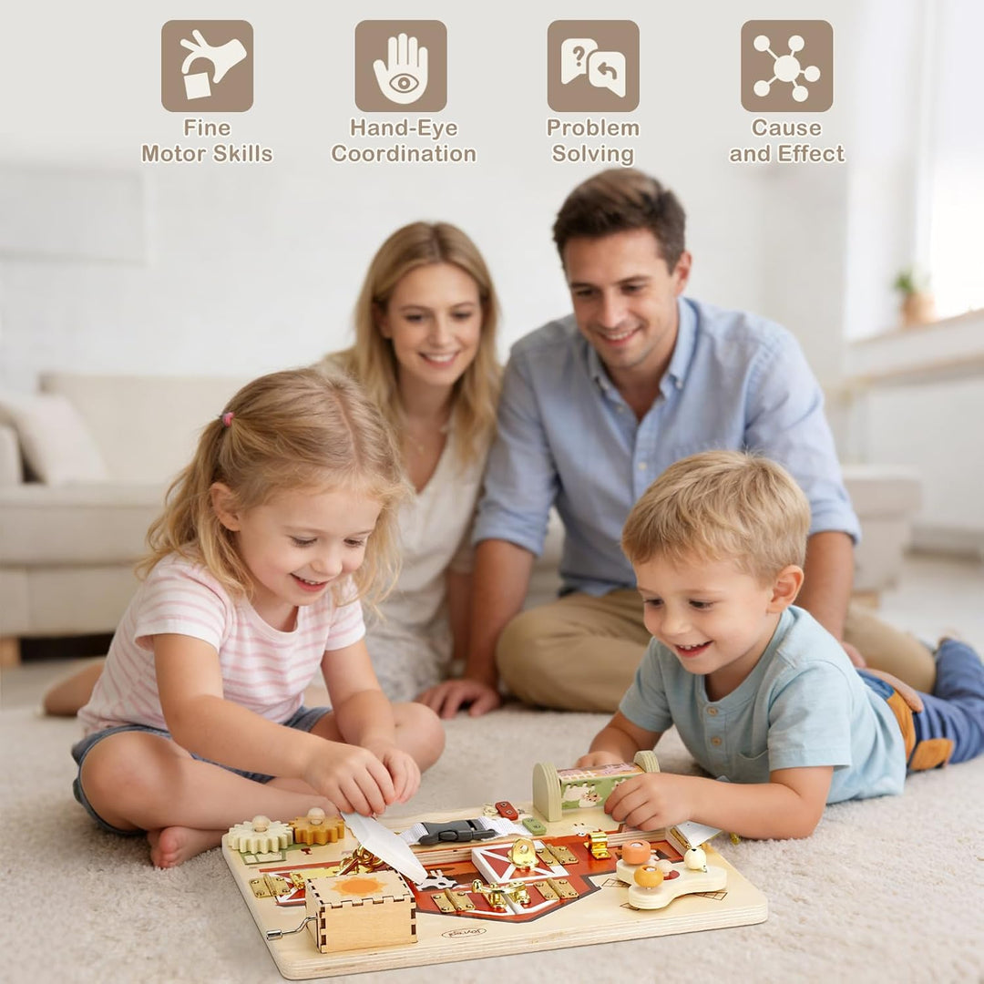 Joyreal Montessori Busy Board - Bauernhof Thema Motorikbrett Activity Board Motorikboard Montessori