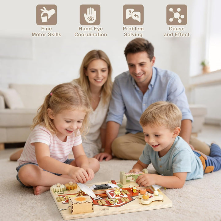 Joyreal Montessori Busy Board - Bauernhof Thema Motorikbrett Activity Board Motorikboard Montessori