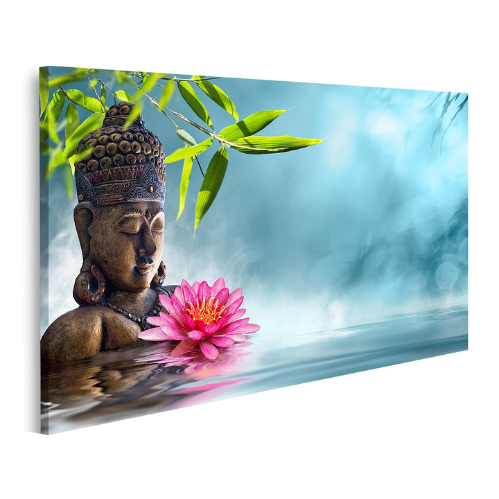 islandburner Bild auf Leinwand Buddha Meditation Asiatisch Bambus Spa Bilder Wandbilder Poster 80x40