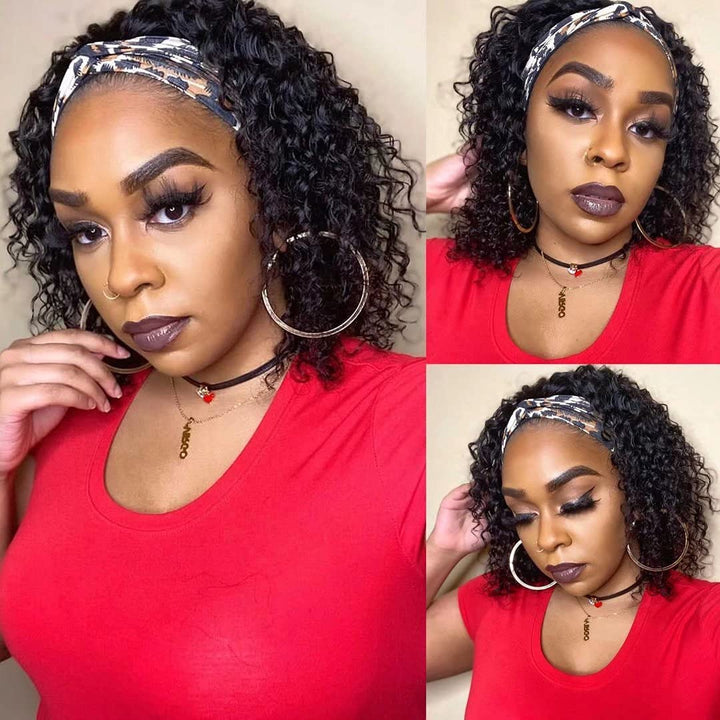 Headband Wig Human Hair Glueless Wig Human Hair Deep Wave Curly Brazilian Natural Women Hair 150% De