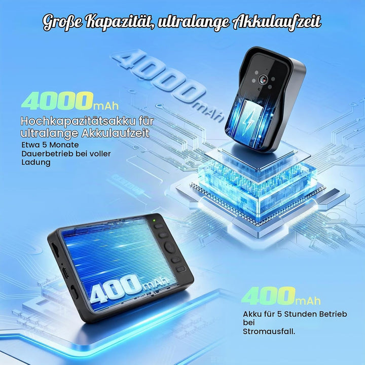 Kabellose Türklingel mit Kamera, wasserdicht, Video-Türklingel, kabellos, 1080P HD IPS 4,3 Zoll, bid