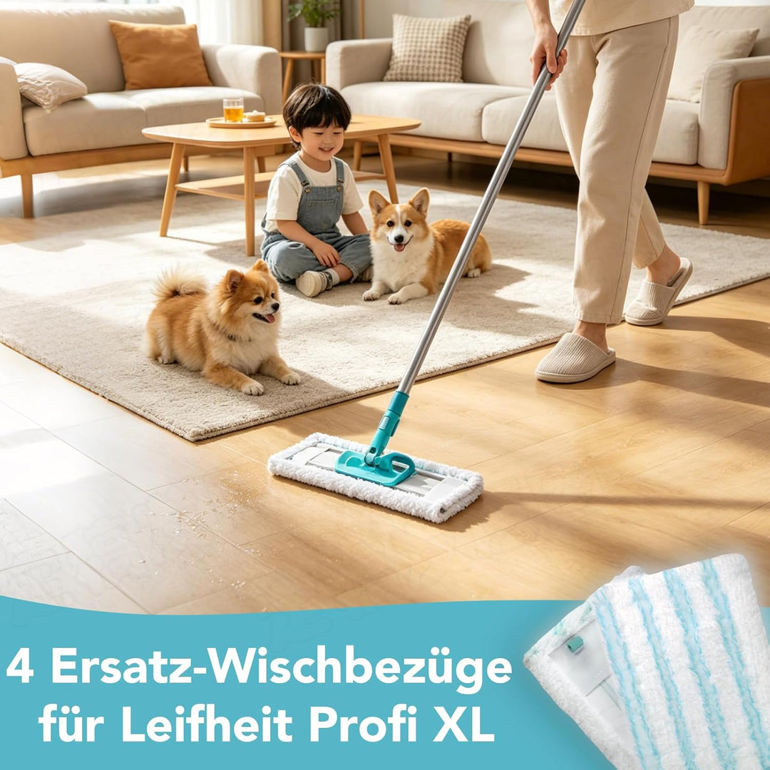 4 Stück Bodenwischer Ersatzbezug für Leifheit Profi XL Micro Duo/Profi XL Cotton Plus Wischbezug, fü