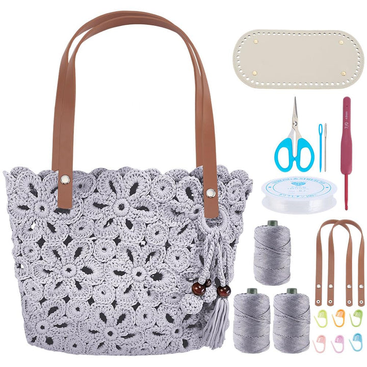 ORIGACH DIY Häkel Handtaschen Set Häkel Einkaufstasche Mit Ausgehöhlter Blume Basis Aus PU Leder Per