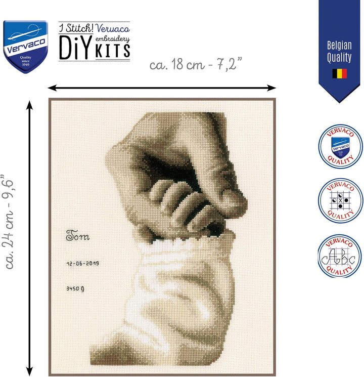 Vervaco PN-0173017 Babyglück Stickpackung Zählmuster, Baumwolle, mehrfarbig, ca. 18 x 24 cm / 7,2" x