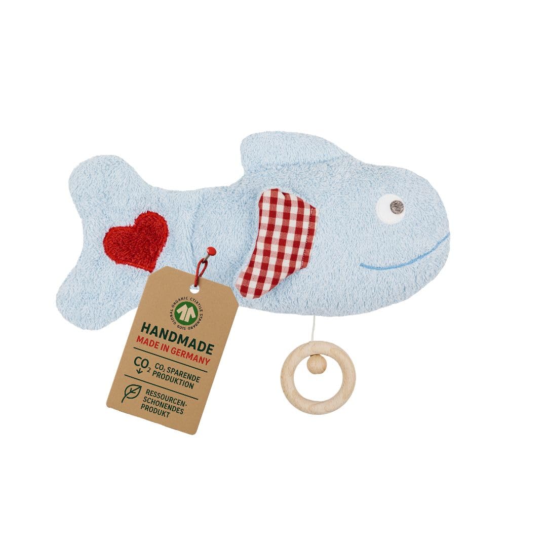 Efie Bio - Spieluhr Fisch blau - kontrolliert biologischer Anbau (organic) - Made in Germany - GOTS