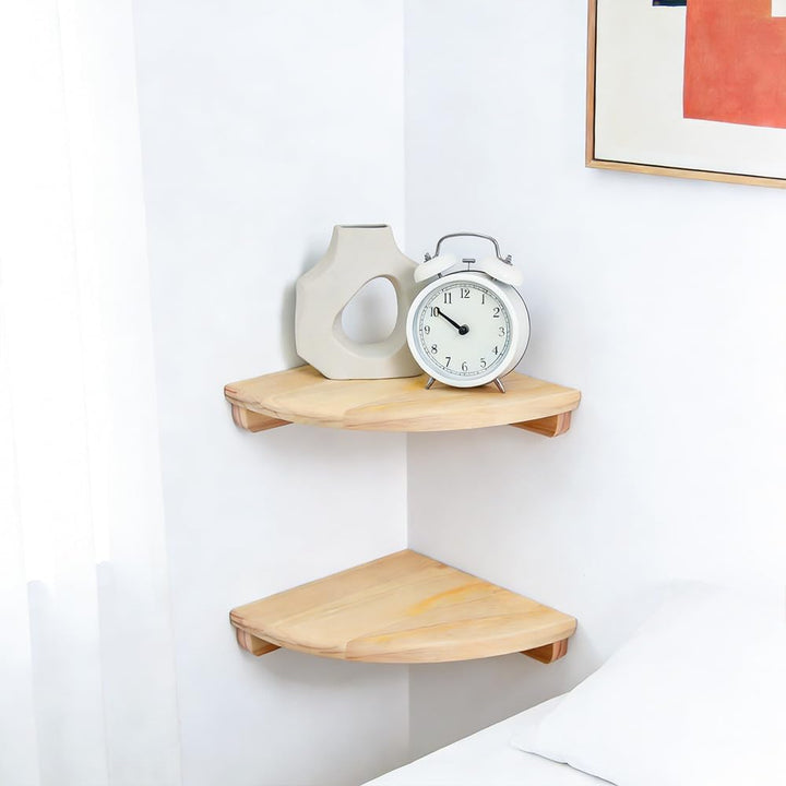 Eckregal Hängeregal,2er-Set 18cm Eiche Massivholz Eckregal runde Enden Wandregal Holz Vintage Landha