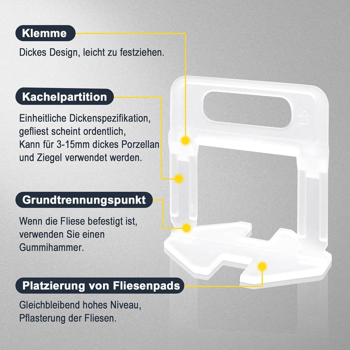 Fliesen Nivelliersystem 500 Stück Laschen Zuglaschen 1,5 mm Fugenbreite, Verlegesystem Werkzeug für