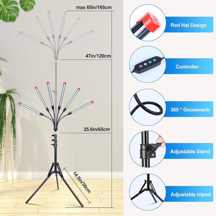 Pflanzenlampe Vollspektrum für Zimmerpflanzen 54W mit Ständer, Pflanzenlicht mit High PPFD Wachstums