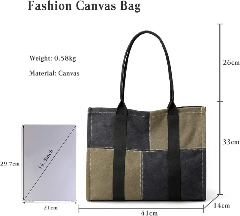 CORIOS Damen Handtasche Canvas Tragetasche Patchwork Henkeltasche Casual Schultertasche Grosse Kapaz