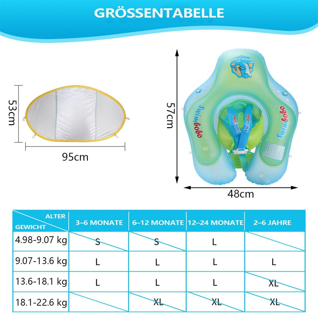 Baby Schwimmring Kinderschwimmhilfe geeignet für Kinder von 3 Monate bis 4 Jahre mit Sonnendach Blau