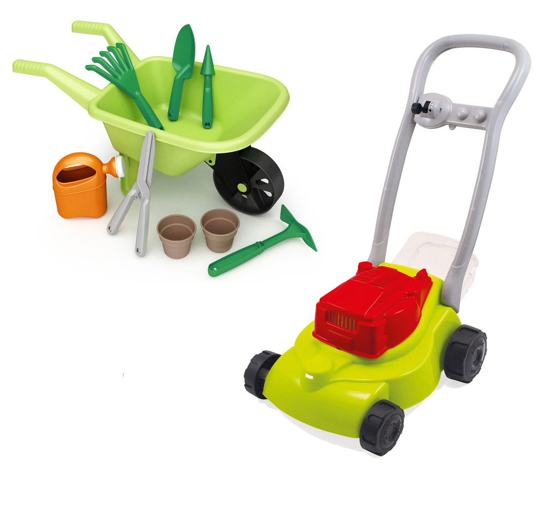 The Toy Company Rasenmäher mit Bollerwagen Leiterwagen Sandspielzeug Set Kinder Gartenspielzeug