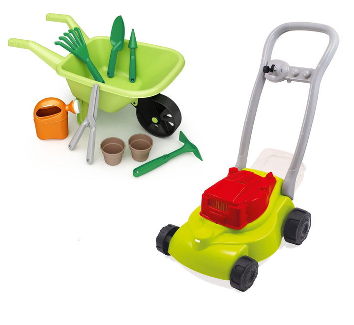 The Toy Company Rasenmäher mit Bollerwagen Leiterwagen Sandspielzeug Set Kinder Gartenspielzeug