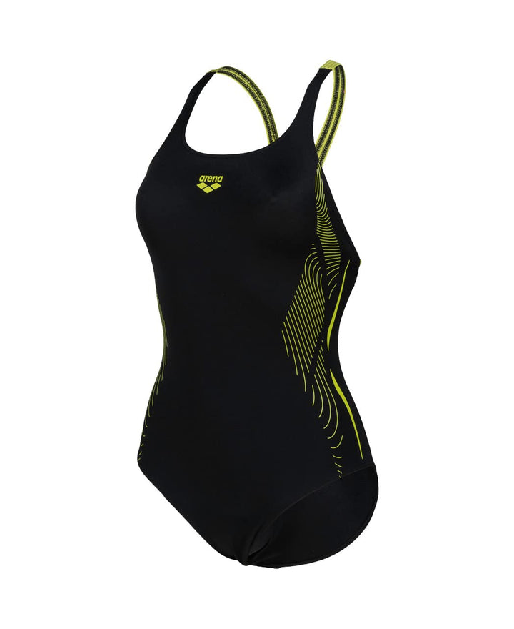 ARENA Damen Women's Swimsuit Swim Pro Back Graphic One Piece Swimsuit (1er Pack) 36 Black-soft Green