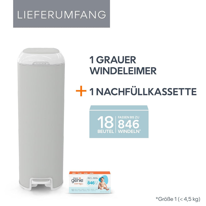 Diaper Genie Platinum Edelstahl Windeleimer mit Fusspedal, neuartiges System mit abreissbaren Beutel