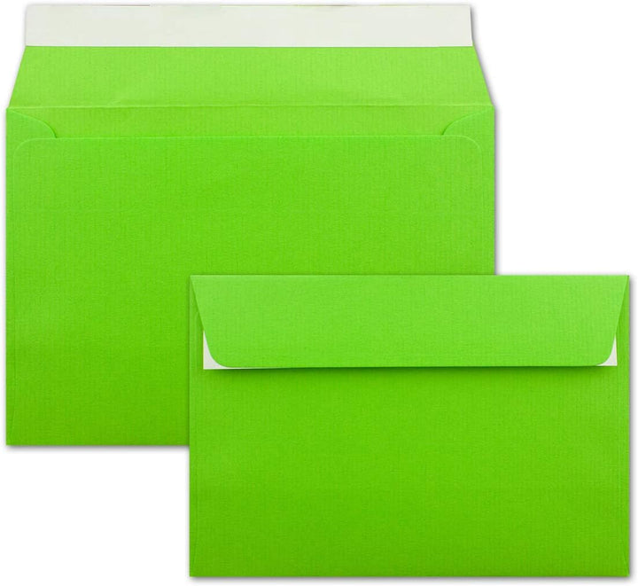 200 gerippte Briefumschläge DIN C6 Hellgrün - 11,4 x 16,2 cm - 100 g/m² Post-umschlag ohne Fenster H