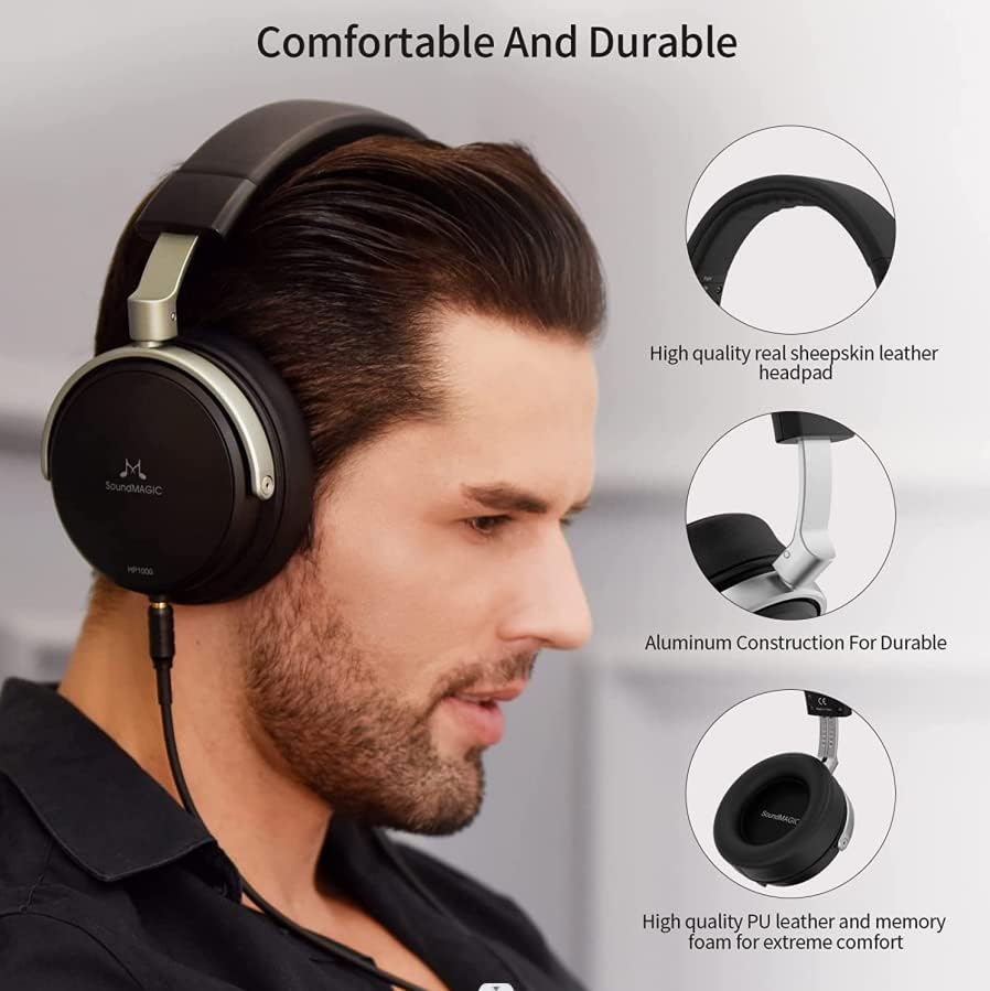 SoundMAGIC HP1000 Wired Over-Ear Headphones, HiFi Stereo Professional Premium Headphones, Noise Isol