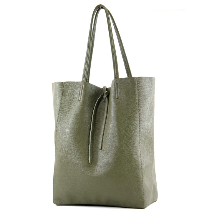 modamoda de - T163 - Ital. Shopper Large mit Innentasche aus Leder Olivgrün, Olivgrün