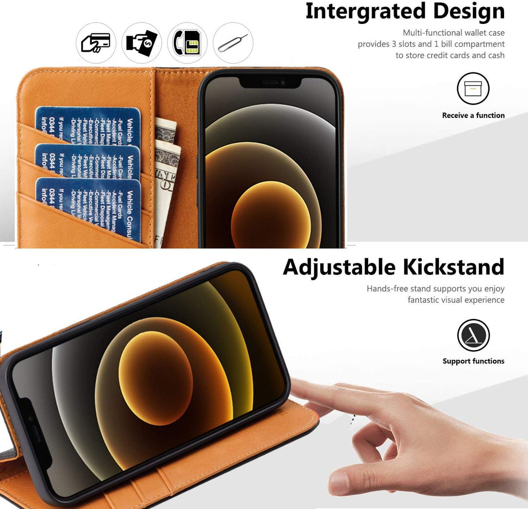 VISOUL iPhone 12 Pro Max Hülle, Handyhülle [Carbon Leder] [RFID Schutz] [Schützt vor Stoss] [Standfu