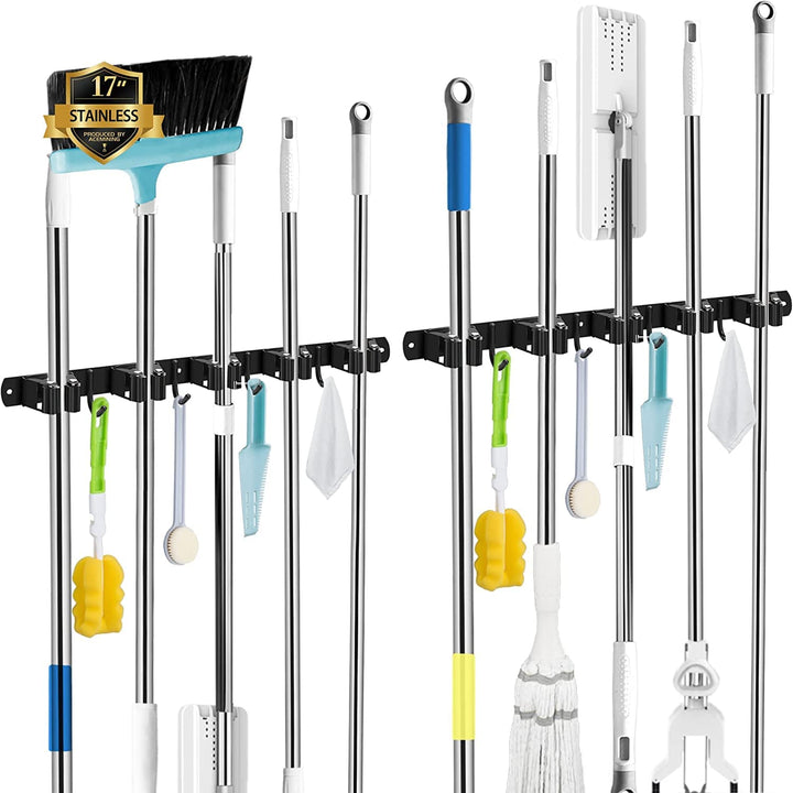 AceMining Besenhalterung Wand, 5 Halter + 4 Haken 2Pack Schwarz Schwerlast Gerätehalter Selbstkleben