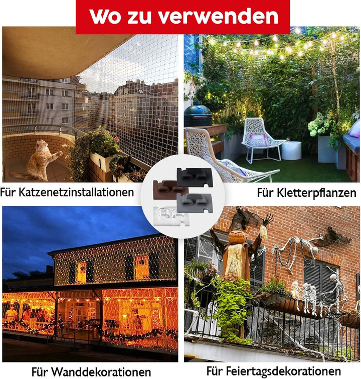 20 Stück Klebehaken mit Montagekleber 30ml, extra stark, für Katzennetz Balkon – ohne Bohren, transp
