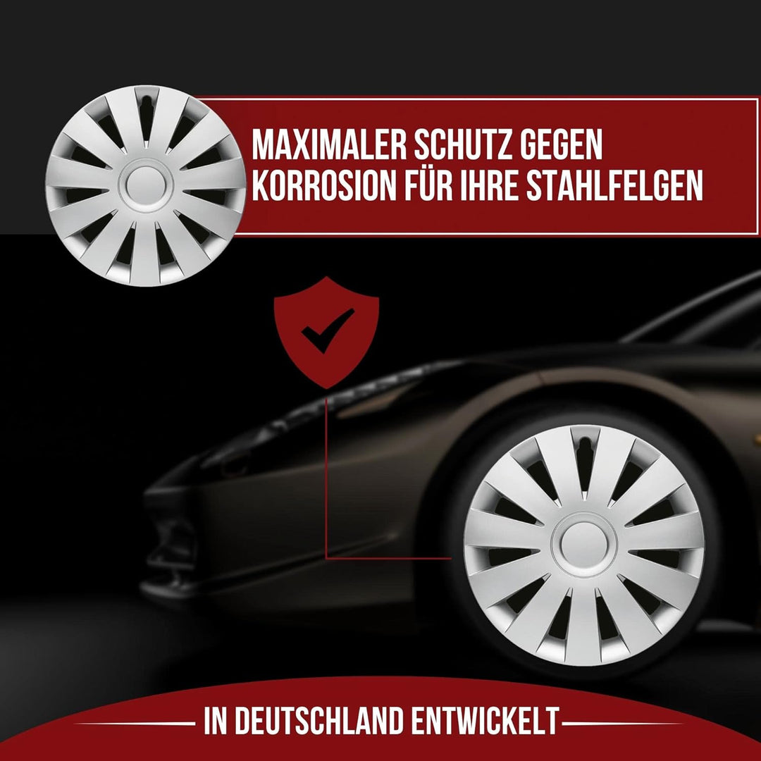 Albrecht 14 Zoll Radkappen silber für Stahlfelgen - Strike Radzierblenden aus hochwertigem Kunststof