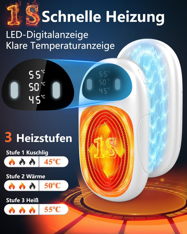 Handwärmer Elektrisch Magnetisch - 2er Pack Beidseitig Taschenwärmer Aufladbar，LED-Display & 3 Heizs