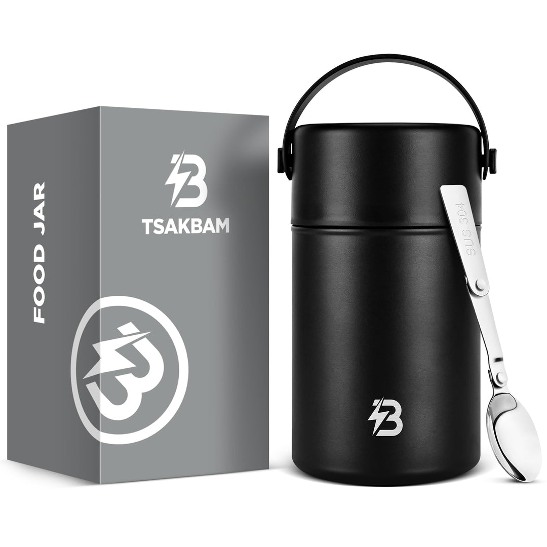 TSAKBAM Thermobehälter für Essen 1050ml, Edelstahl Thermobecher Essen mit Löffel und Henkel, Warmhal