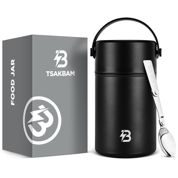TSAKBAM Thermobehälter für Essen 1050ml, Edelstahl Thermobecher Essen mit Löffel und Henkel, Warmhal