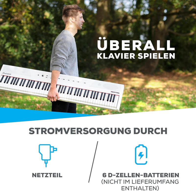 Alesis Recital White - 88-Tasten Einsteiger Digital Piano / E Keyboard mit halbgewichteten Tasten,ei