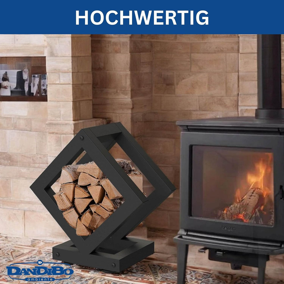 DanDiBo Kaminholzregal Innen Metall Schwarz Würfel Quadratisch 96606 Brennholzregal Holzaufbewahrung