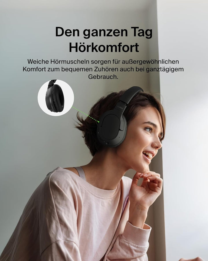 Belkin SoundForm Surround Kopfhörer Kabellos Bluetooth, Over-Ear Environmental Noise Cancelling Kopf