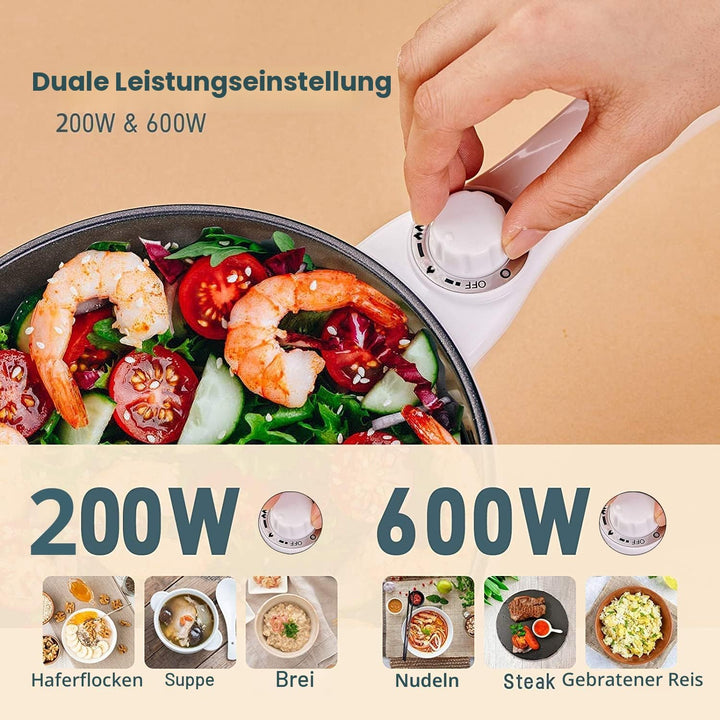 Vocha Elektrische Pfannen, Hot Pot, Antihaft-Bratpfanne Elektropfanne mit Glasdeckel, 1,5 l Mini-tra