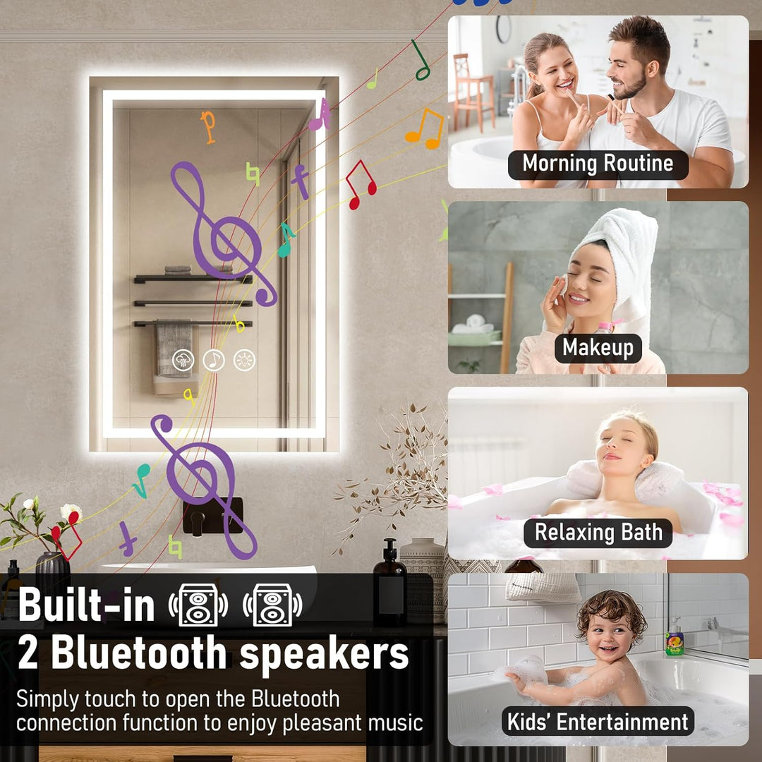 Badspiegel mit Beleuchtung LED, 40x60cm Bluetooth Spiegel mit Light, Wandspiegel mit Frontbeleuchtun